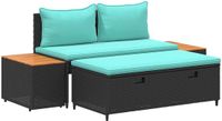 vidaXL Tuinbank set Zwart en turquoise Polyrattan Inclusief kussen Ja 1-zitter