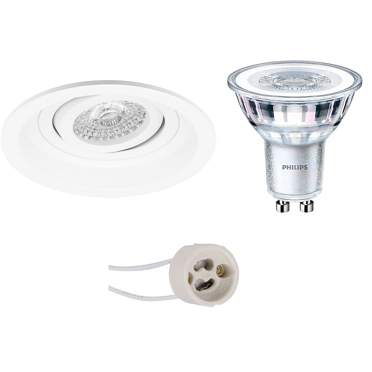 BES LED LED Spot Set - Pragmi Domy Pro - GU10 Fitting - Inbouw Rond - Mat Wit - Verdiept - Kantelbaar - Ø105mm - Philips - CorePro 827 36D - 4W - Warm Wit 2700K - Dimbaar