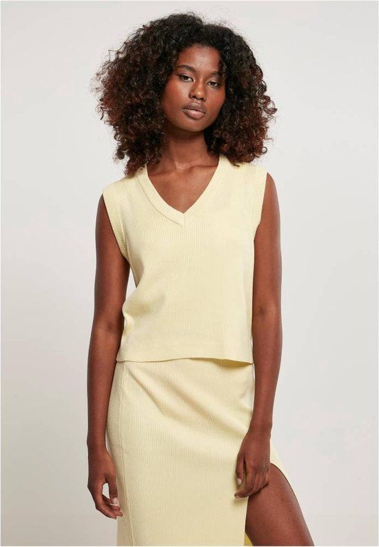 Urban Classics Ladies Short Knitted Slip On Gilet - XXL - Softyellow