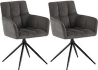 CLP Jonah Set van 2 eetkamerstoelen - met armleuning - klassiek - Draaibare - 180° automatisch terugdraaimechanisme - stof - Stof/donkergrijs