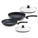 Fissler Adamant Pannenset 4-delig / (1x Adamamt Classic 24 cm & 1x Adamant Comfort 28 cm) + glazen deksel, gecoate aluminium pannen anti-aanbak, krasbestendig - geschikt voor inductie