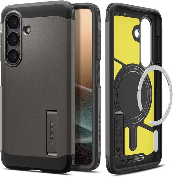 Spigen Tough Armor Hoesje Geschikt voor Samsung Galaxy S26 | Compatibel met MagSafe / Qi2 | Back Cover Militaire Standaard | Kickstand | Gunmetal
