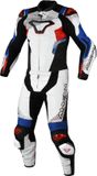 Macna Armadyl Geperforeerd tweedelig motorfiets lederen pak - Wit/blauw/rood - Maat 48