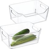 Excellent Houseware Koelkast/keuken organizer mand/bak - 2x - Transparant - Kunststof - L27 x B19 x H11 cm