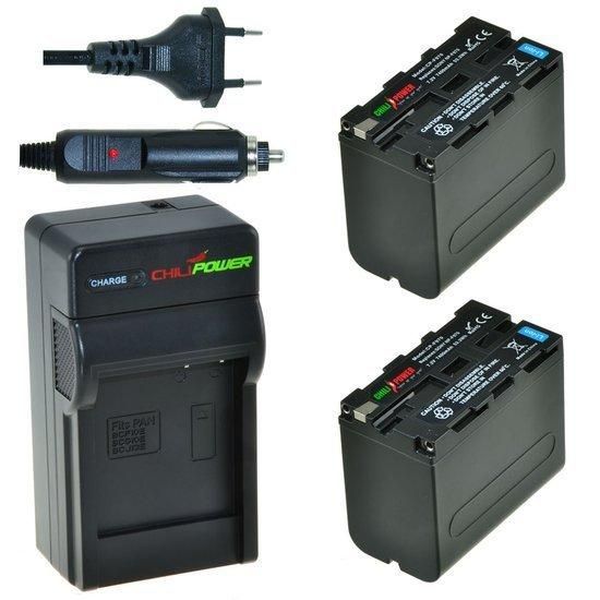 ChiliPower 2 x NP-F970 accu's voor Sony - inclusief oplader en autolader