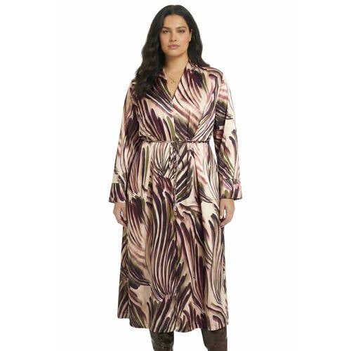 YOEK midi jurk Plus Size met ceintuur en print - meerkleurig