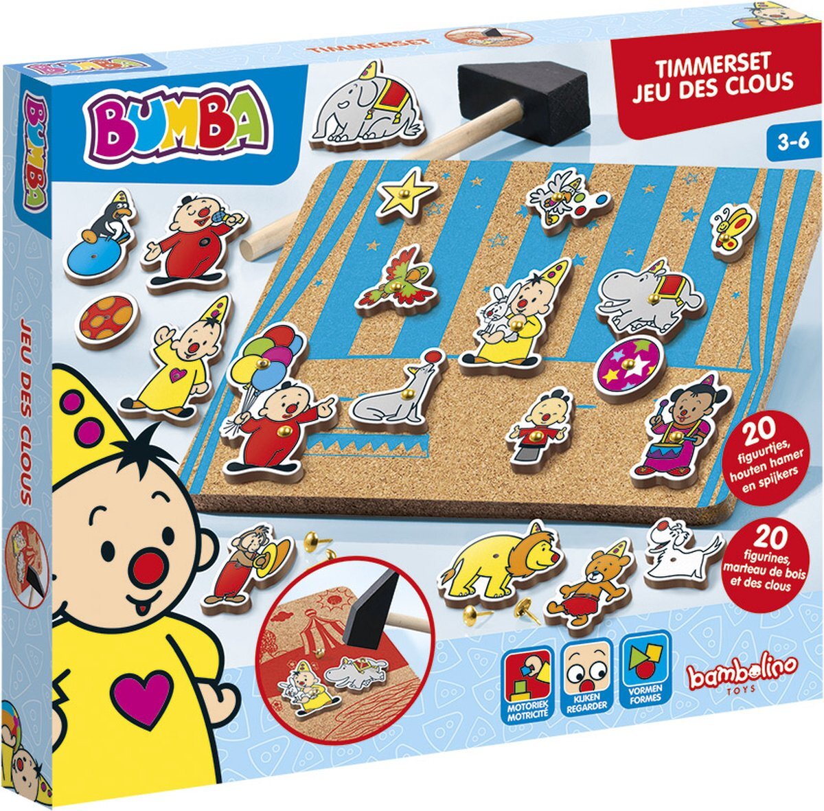 Bambolino Toys - Bumba Hamertje Tik - educatief speelgoed - hamerspel met circus figuren - leren timmeren