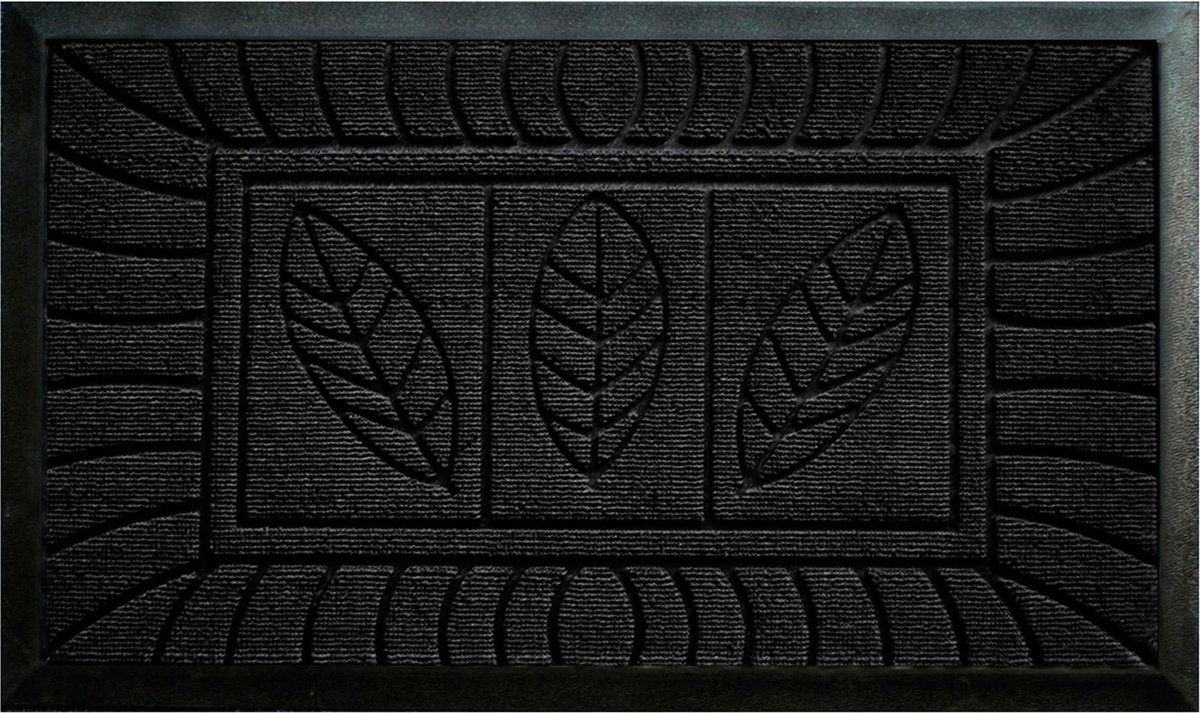 Livetti Deurmat Rechthoek 45x75 cm - Rubber - Feuilles Zwart