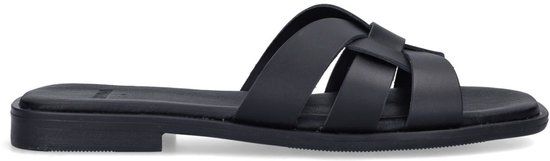 Manfield Dames Zwarte Leren Slippers Maat 37