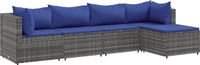 vidaXL 5-delige Loungeset met kussens poly rattan grijs