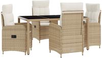 vidaXL Buiten Eettafel Set 5-delig Beige en Crèmewit Polyrotan