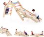COSTWAY Klimrek voor binnen, klimdriehoek met glijbaan, multifunctionele speelplaats voor enfants vanaf 3 jaar