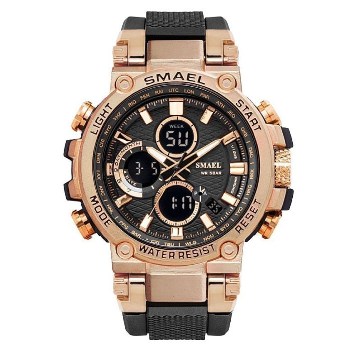 SMAEL SMAEL Militair Sport Horloge met Digitale Wijzerplaten voor Heren - Multifunctioneel Polshorloge Schokbestendig 5 Bar Waterdicht Rose Gold