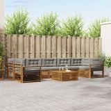vidaXL Hoek loungeset 7 zitplaatsen Acacia hout Natuurlijk en lichtgrijs