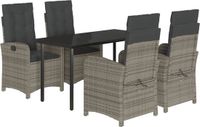 vidaXL 5-delige Tuinset met Kussens, Poly Rattan, Grijs