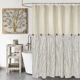DOSLY IDÉES Boerderij douchegordijn, beige en bruine streep, knoop gordijn, linnen en katoen geweven stof, rustieke charme land chique stijl, 72x72 inch