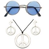 Widmann Hippie Flower Power verkleed sieraden set met hippie bril