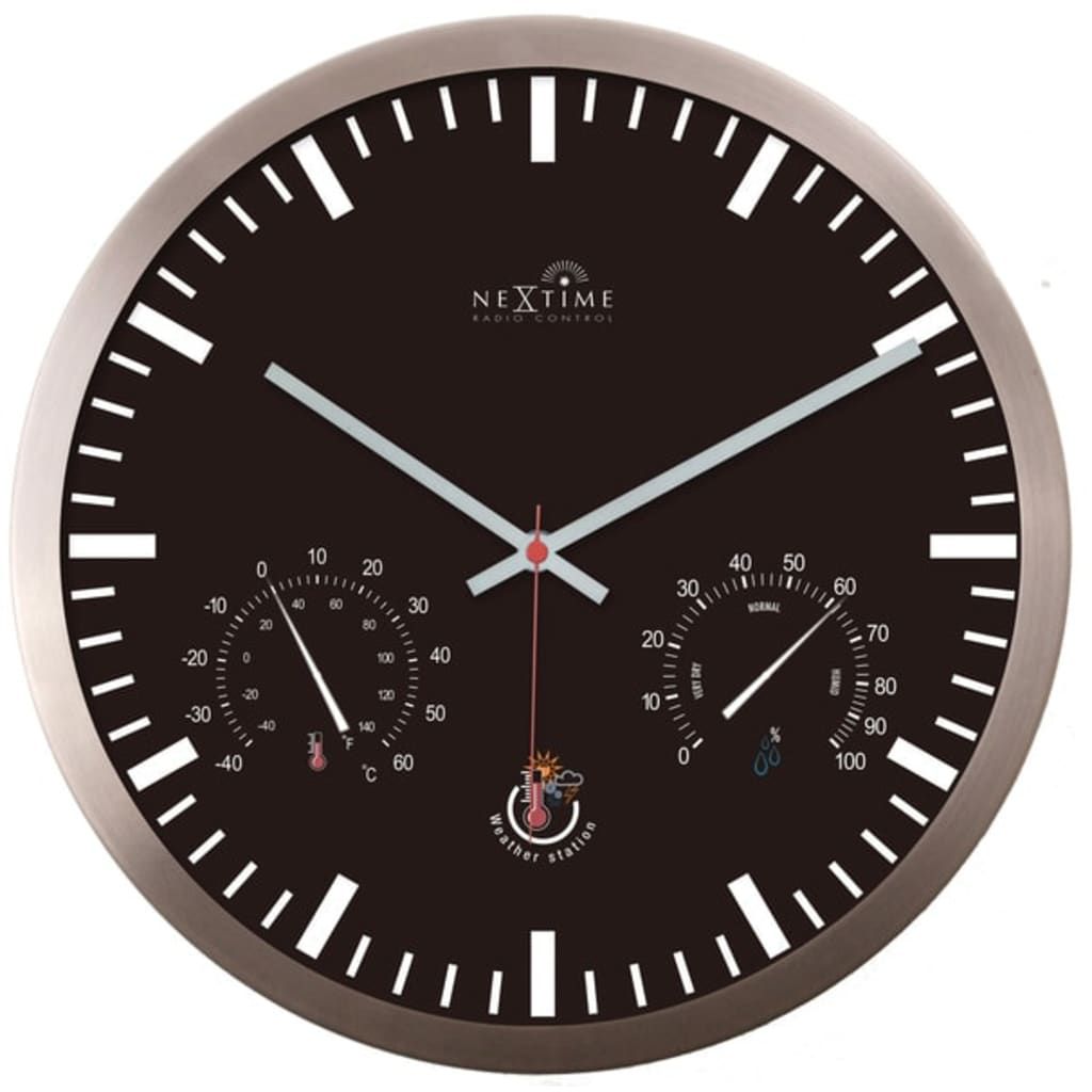 NeXtime Weerstation Radio Gestuurd - Wandklok - Rond - Ø25 cm - Zwart