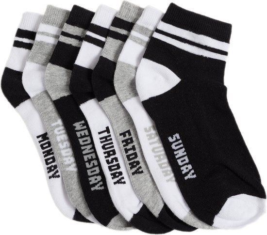 WE Fashion Jongens sokken, 7-pack, katoenmix, zwart, gestreept, maat 27-30