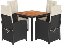 vidaXL 5-delige Tuinset met Kussens Poly Rattan Zwart en Crème