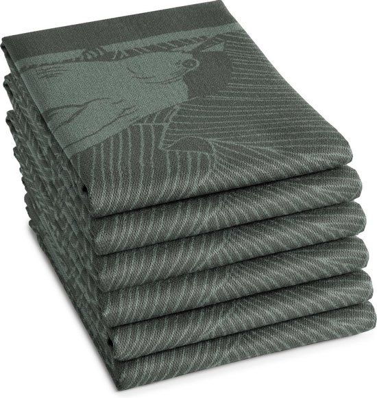 DDDDD Birdy Theedoek - Set van 6 stuks - Katoen - Groen - 60x65 cm