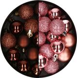 Merkloos / Sans marque Billiet - Vanlaere Kerstballen mini - 40x st - roze en donkerbruin - 3 cm - kunststof - kerstversiering