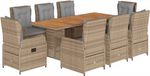 vidaXL Ensemble de jardin 9 pièces avec coussins, poly rotin, beige