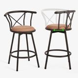 MEUBLE COSY Barkrukken, set van 2 barstoelen vintage, 360 graden draaibaar met rugleuning en voetensteun, 63cm hoog, industriële stijl, bruin, 56,5x39,5x85cm