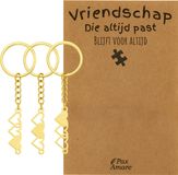 Pax Amare BFF Porte-clés pour 3 'Amitié qui va toujours' - Cœurs - Set de porte-clés sur carte cadeau - Doré - Symbole d'amitié