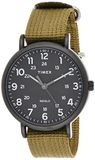 Timex Weekender 43mm zwarte wijzerplaat en olijfgroene band quartz horloge TW2U68200