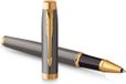 Parker IM Rollerballpen | Grijze lak met gouden details | Fijne roestvrijstalen punt | Zwarte inkt | Geschenkverpakking