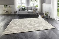 Elle Decoration Manipu Wollig laagpolig tapijt, modern woonkamertapijt, hoog diep effect, zacht labyrint-patroon voor woonkamer, slaapkamer, keuken of eetkamer, crème, 80 x 150 cm
