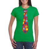 Bellatio Decorations Shoppartners Bv Foute Kerst t-shirt stropdas met kerstballen print groen voor dames S
