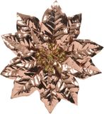 Decoris Christmas tree flower - on clip - copper - glitter - 24 cm - plastic - Christmas star - Christmas decoration