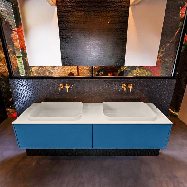 Mondiaz ERIN 150cm badmeubelset onderkast Jeans + Wastafel RIDGE dubbel Linen