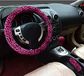 3-in-1 Zachte Luipaard Auto Stuurhoes Handremgreep Versnellingspook Kraaghoezen Korte Pluche Warme Winter voor Vrouwen(rood,standaard)