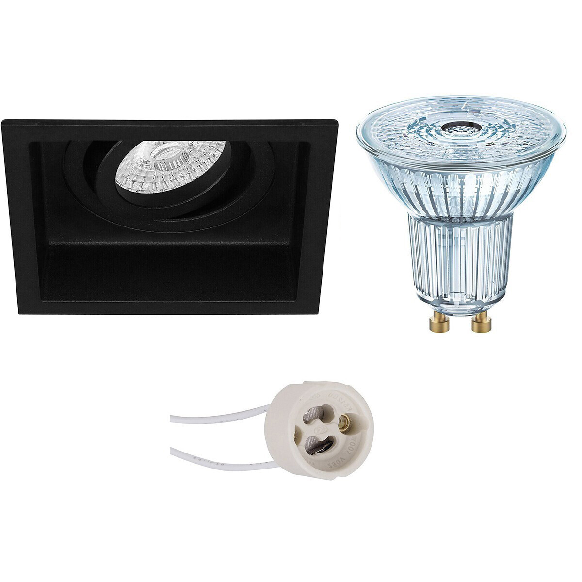 Osram - LED Spot Set - Parathom PAR16 940 36D - Pragmi Domy Pro - GU10 Fitting - Dimbaar - Inbouw Vierkant - Mat Zwart - 5.5W - Natuurlijk Wit 4000K - Verdiept - Kantelbaar - 105mm