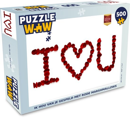 MuchoWow Puzzel Ik hou van je gespeld met rode marshmallows - Legpuzzel - Puzzel 500 stukjes