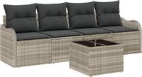 vidaXL Ensemble de banc de jardin gris clair polyrattan avec table et coussins inclus