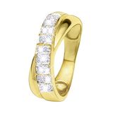 Lucardi Dames Ring met 18 diamanten 0,08ct - Ring - Cadeau - 14 Karaat Goud - Geelgoud