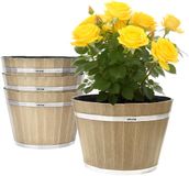 Vevor Pots de fleurs, 4 pièces, 300 mm Jardinières tonneau de whisky avec trous de drainage, Plastique, Marron