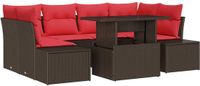 vidaXL Bankstel 7-delig Polyrattan Bruin en Rood