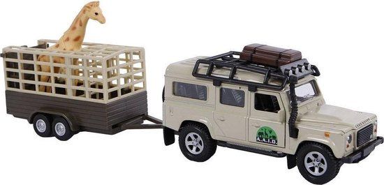 Kids Globe Die-cast Land Rover met Giraffe-trailer - 29cm