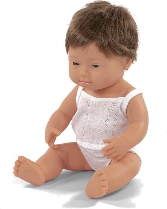 Miniland Babypop Europese Jongen met Downsyndroom - 38 cm - Wit Pakje