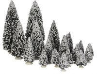 Luville Evergreen Kerstdorp Miniatuur Dennenbomen - Kerstversiering voor Kerstdorp met 21 Besneeuwde Boompjes - Guirlande en Kerstslingers voor Sfeervolle Aankleding - H22 x Ø8 cm - Groen