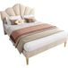 Lit Velours 140x200 cm Beige, lit double tapissier design coquillage avec tête de lit réglable, sommier à lattes en bois et pieds dorés