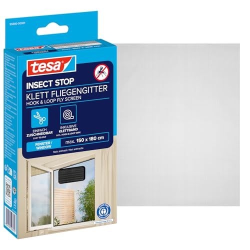 tesa INSECT STOP H&L Fly Screen for Window - hor met klittenband, op maat snijden, zonder boren - 1 net - 150 x 180 cm - antraciet