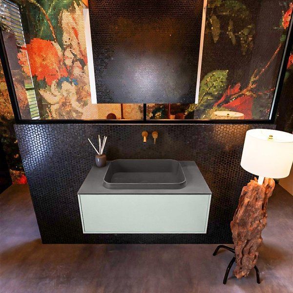 Mondiaz ERIN 80cm badmeubelset onderkast Greey met 1 lade Wastafel RIDGE Dark grey ERIN11599