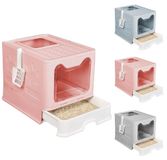 Merkloos Opvouwbare plastic kattenbak, grote afgesloten kattenbak, kattenbak met meegeleverde schep, stabiel en duurzaam