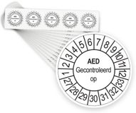 Merkloos / Sans marque Ricard Keuringsstickers AED Gecontroleerd op 2027 | 500 stuks, Ø 35 mm | Wit
